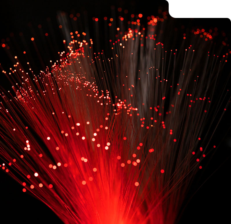 Abstract glowing red fiber strands representing fast data flow and automation between systems