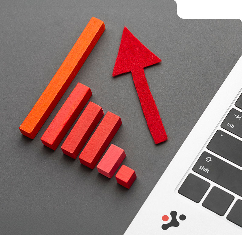 Growth chart and upward arrow symbolizing confident business scaling through AI automation